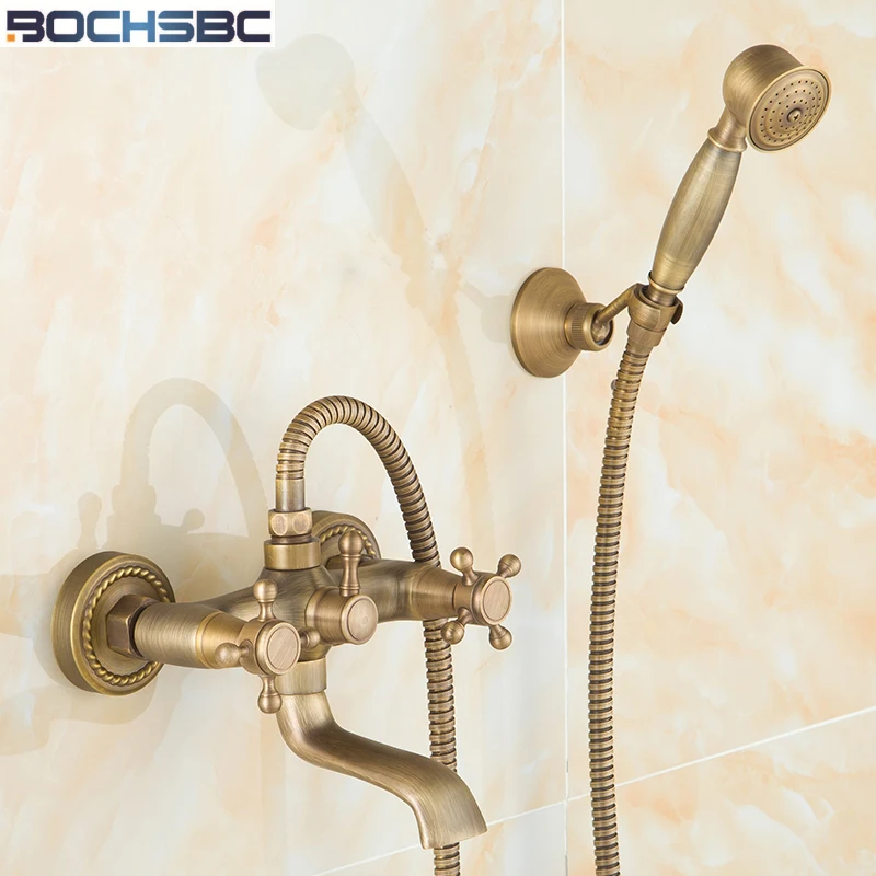 

BOCHSBC European Shower Set Antique Single Head Telephone Shower Head Brass Finish Wall Mounted Shower Head Bathroom