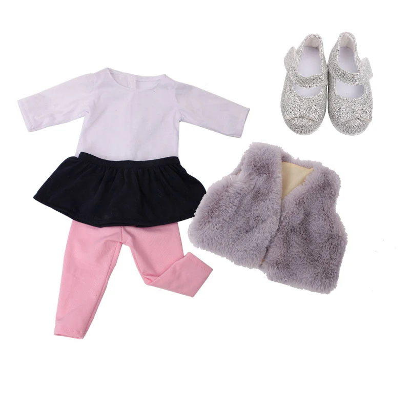 Gray 18 дюймовая кукольная одежда для девочек, меховой костюм, розовые штаны, расклешенные брюки с обувью, американское платье для новорожденных, детские игрушки, размер 43 см, детские куклы c701 - Цвет: Gray
