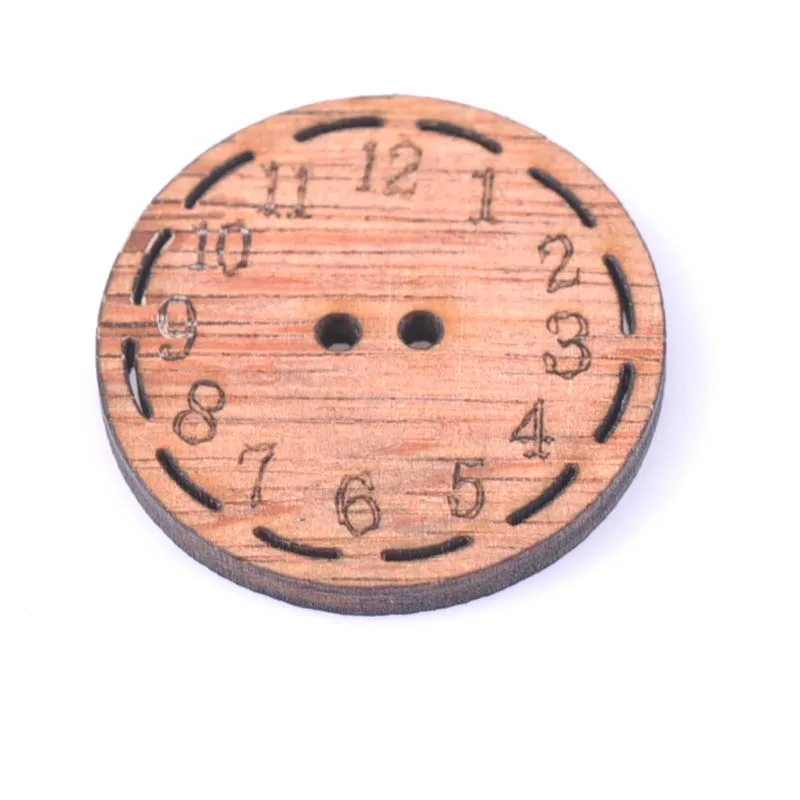 

Round Clock Pattern Natrual Wooden Scrapbooking Craft Round Random for Home Decoration 2 holes 30mm 30pcs MT1610
