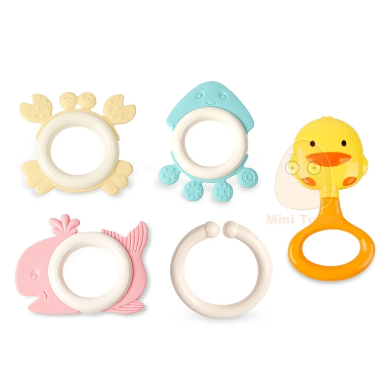5PCS Rattle Minitudou игрушки мобиль на кроватку для новорожденных мобиль на кроватку 0-12 месяцев игрушки на кроватку baby toys для новорожденных кроватки mobile музыкальный кровать колокол погремушки животных проекции - Цвет: 5PCS Rattle