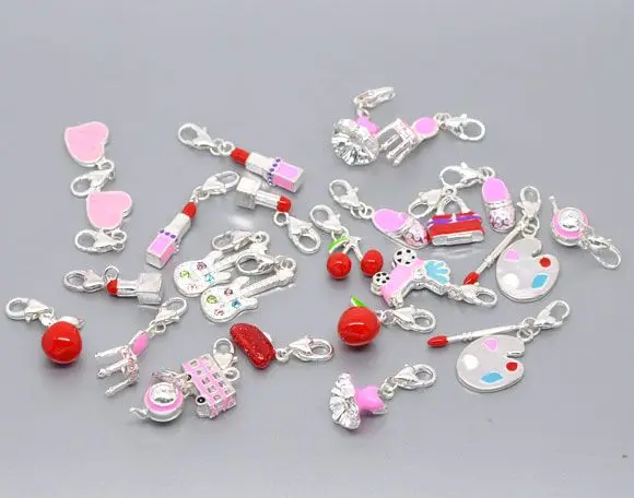 Розница doreenbeads Смешанная серебристая эмалированная на клипсе амулет. Подходит