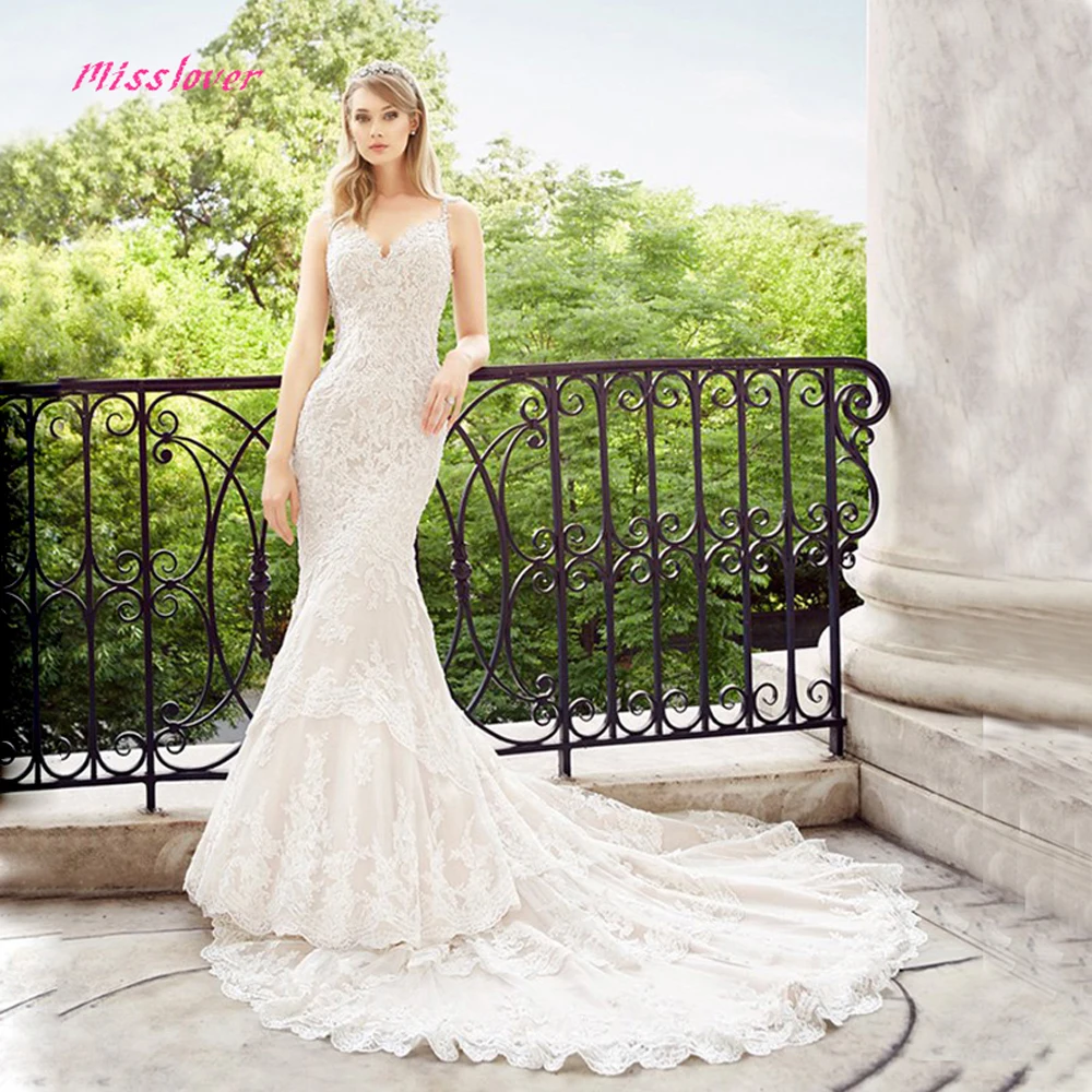 Vestido De Noiva роскошное кружевное свадебное платье русалки с кристаллами и жемчугом Новое пикантное свадебное платье с v-образным вырезом Robe de mariee