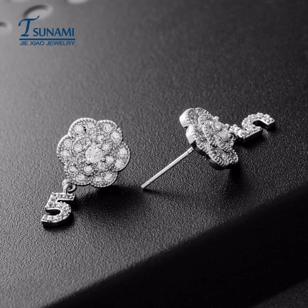 Известный бренд цветок миниатюрный набор циркон серьги ювелирные изделия