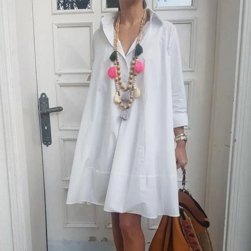 Летнее богемное белое Простое Повседневное мини платье больших размеров для