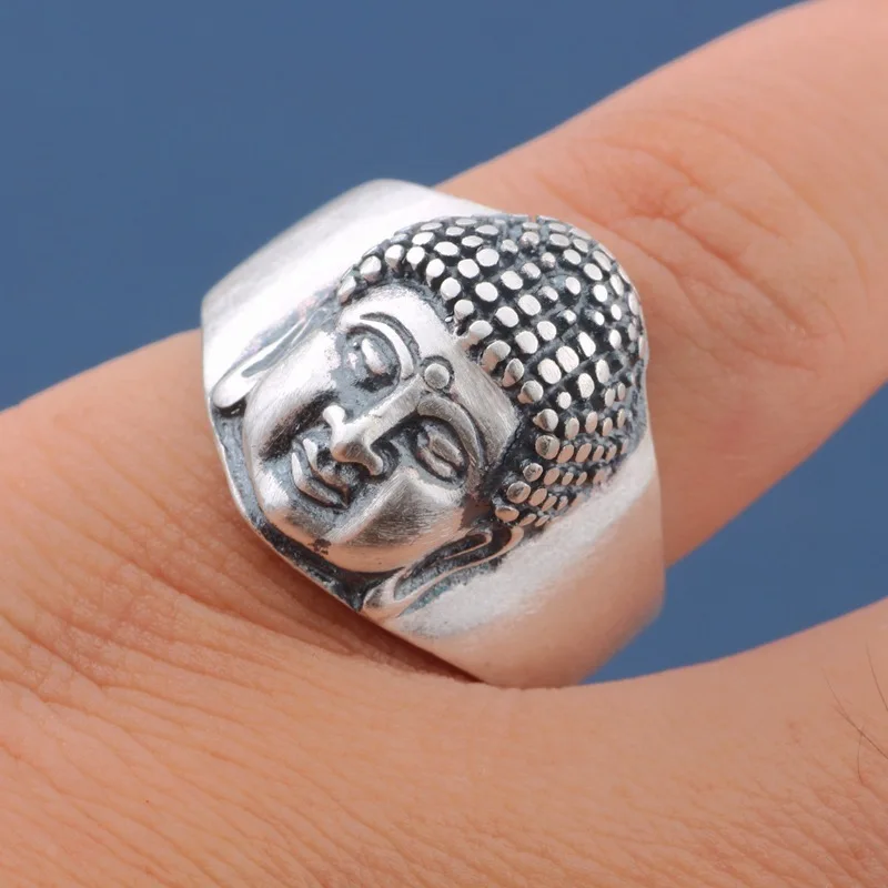 

100%s990 fine silver retro personality buddhist beadle matte ring ring men and women