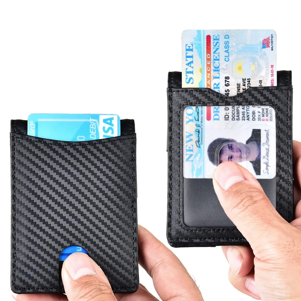Тонкий кошелек из углеродного волокна с зажимом для денег RFID Блокировка
