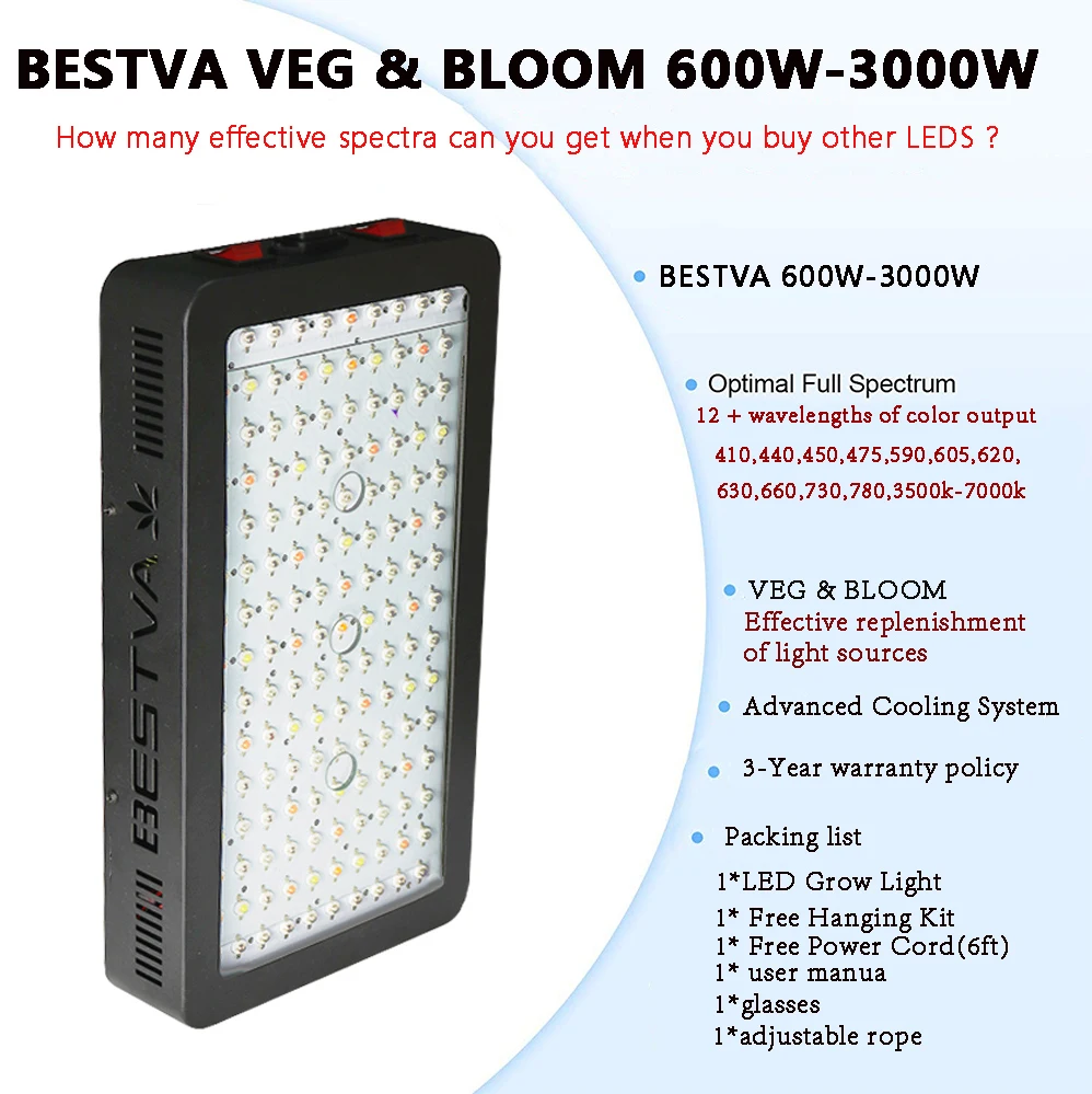 Светодиодный Grow светильник полный спектр 300W 600W 800W 1000W 1200W 1500W 1800W 2000 Вт двойной чип красный/синий/UV/IR для комнатных растений Вег цвету