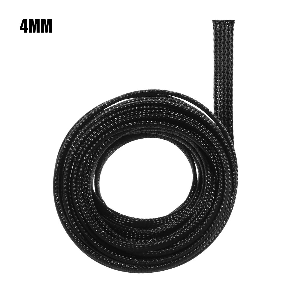 4MM Черный цвет, 10 м утепленная оплетка оплетки гибкий кабель с ПВХ изоляцией Органайзер ПЭТ плетеные рукав провода защиты Диаметр 2/4/6/8/10/12/15/20/25 мм - Color: 4MM