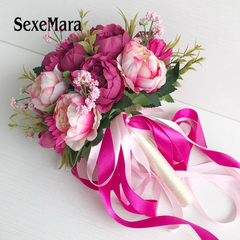 Свадебный букет невесты ярко розовый синий фиолетовый цвета