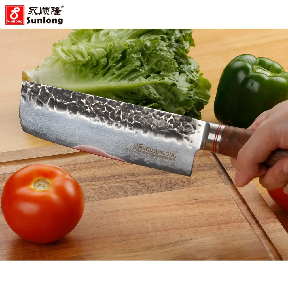 Sunlong 6,5 дюймов VG10 67 слоев молотые Дамасские Ножи накири японские овощные повара нож прямой орех деревянная ручка-для приготовления пищи