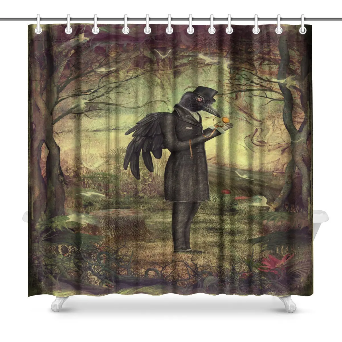 Aplysia Raven in the Forest тканевая занавеска для ванной комнаты 72x72 дюйма | Дом и сад