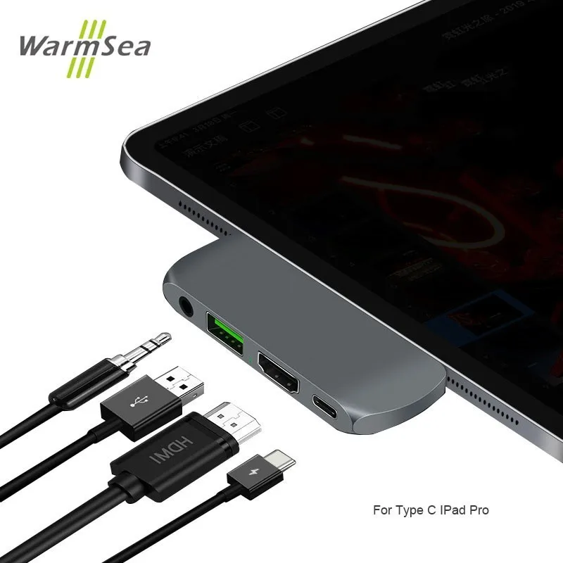 USB C концентратор для Ipad Pro адаптер с зарядка PD HDMI 4 K 3 0 5 мм аудио совместимый MacBook