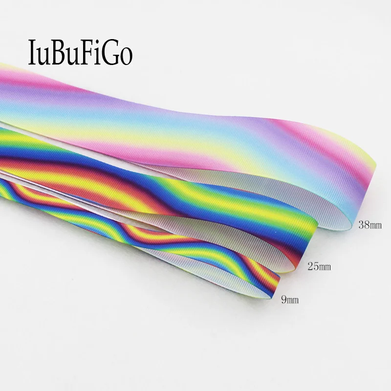

[IuBuFiGo] 10 yard Rainbow Printed Grosgrain Ribbon 3/8",1",1-1/2" bright and colourful ribbon DIY Handmade Decorative tape 1751