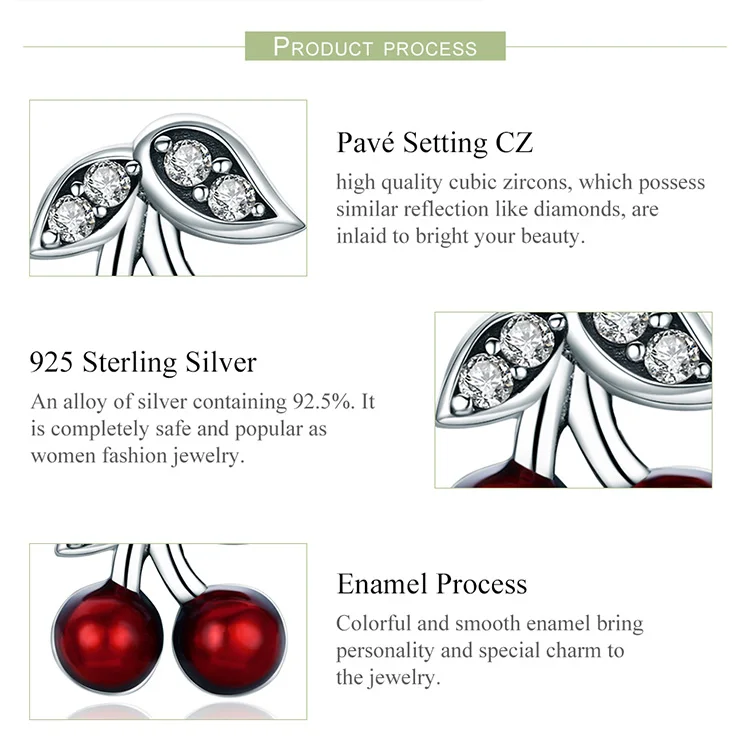 Bijoux, 925 пробы, серебряные, сладкие, красные, вишневые, фрукты, эмалированные серьги-гвоздики для женщин, модные серьги, ювелирные изделия, Brincos ECE404