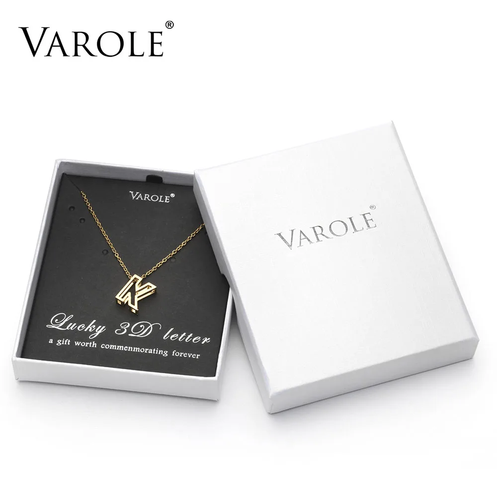 VAROLE 16 дюймов ожерелья-цепочки и подвески для женщин 3D матовая отделка A-Z БУКВЕННОЕ колье с буквами алфавита ювелирные изделия из нержавеющей стали с подарочной коробкой - Окраска металла: K with Box