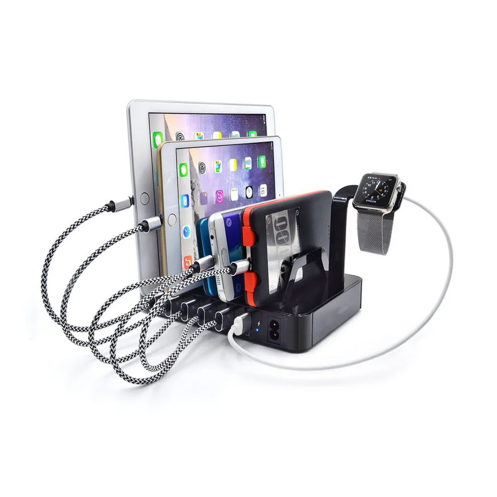 

Настольная зарядная станция с 6 USB-портами для быстрой зарядки, многофункциональная зарядная док-станция, подставка-органайзер для планшето...