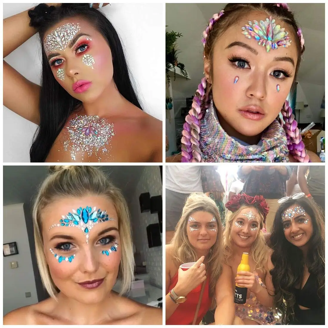 

METABLE 6 Sets Mermaid Face Eyes Gems Rhinestones Crystals Jewelry Stickers Temporary Tattoo for Music Festival Party Carnival