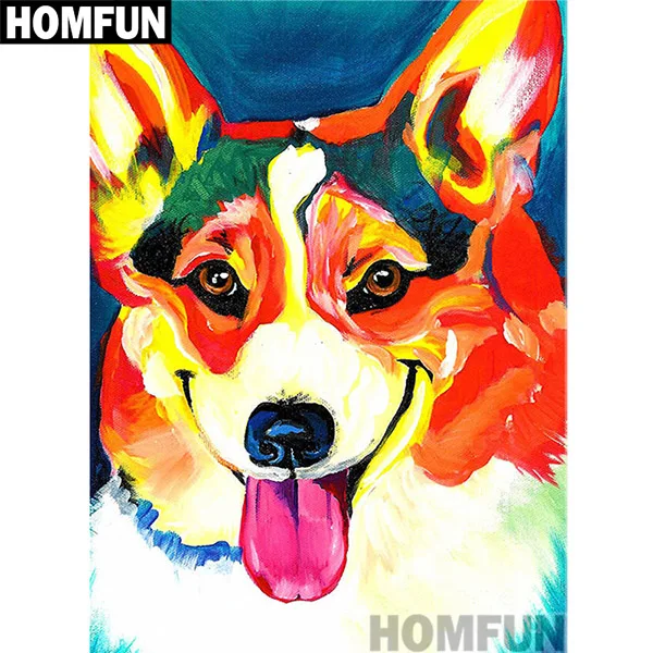 Лиловый HOMFUN Diy Полная квадратная круглая дрель 5D алмазная Картина Вышивка крестом Алмазная вышивка "красочная собака" Домашний Декор подарок - Цвет: Лиловый