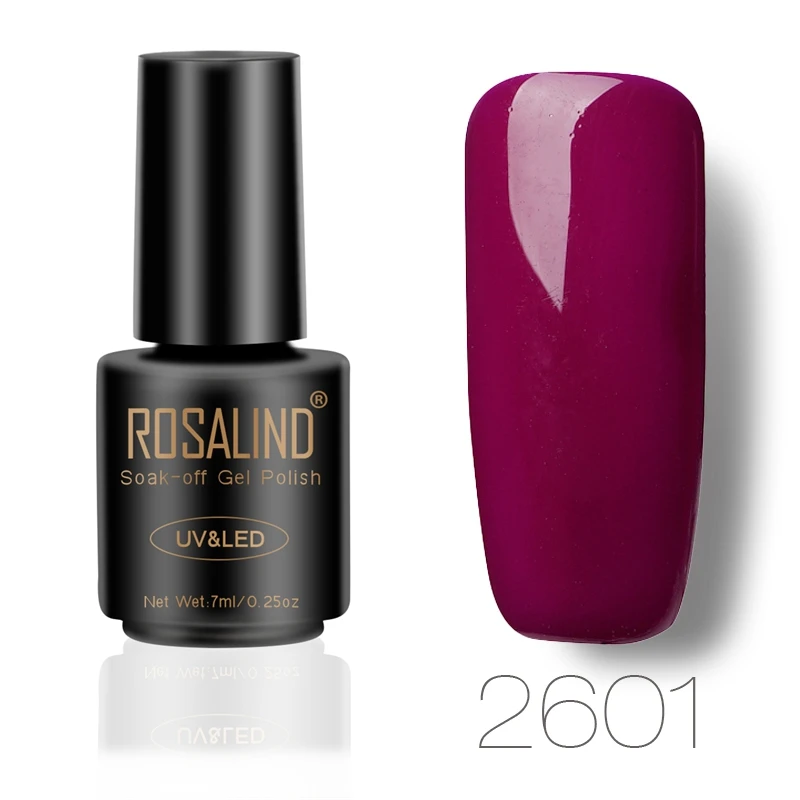 2601 ROSALIND 7 мл, флакон, черный цвет, чистый цвет, набор для полировки ногтей, лак, УФ светодиодный, впитывающий Полупостоянный лак для ногтей - Цвет: 2601
