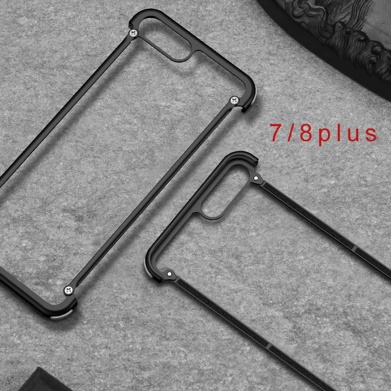 

OATSBASF Airbag Metal Case For iPhone 7 Plus Case Personality Shell for iPhone 8 Plus Metal Bumper cover with Gift Glass Film