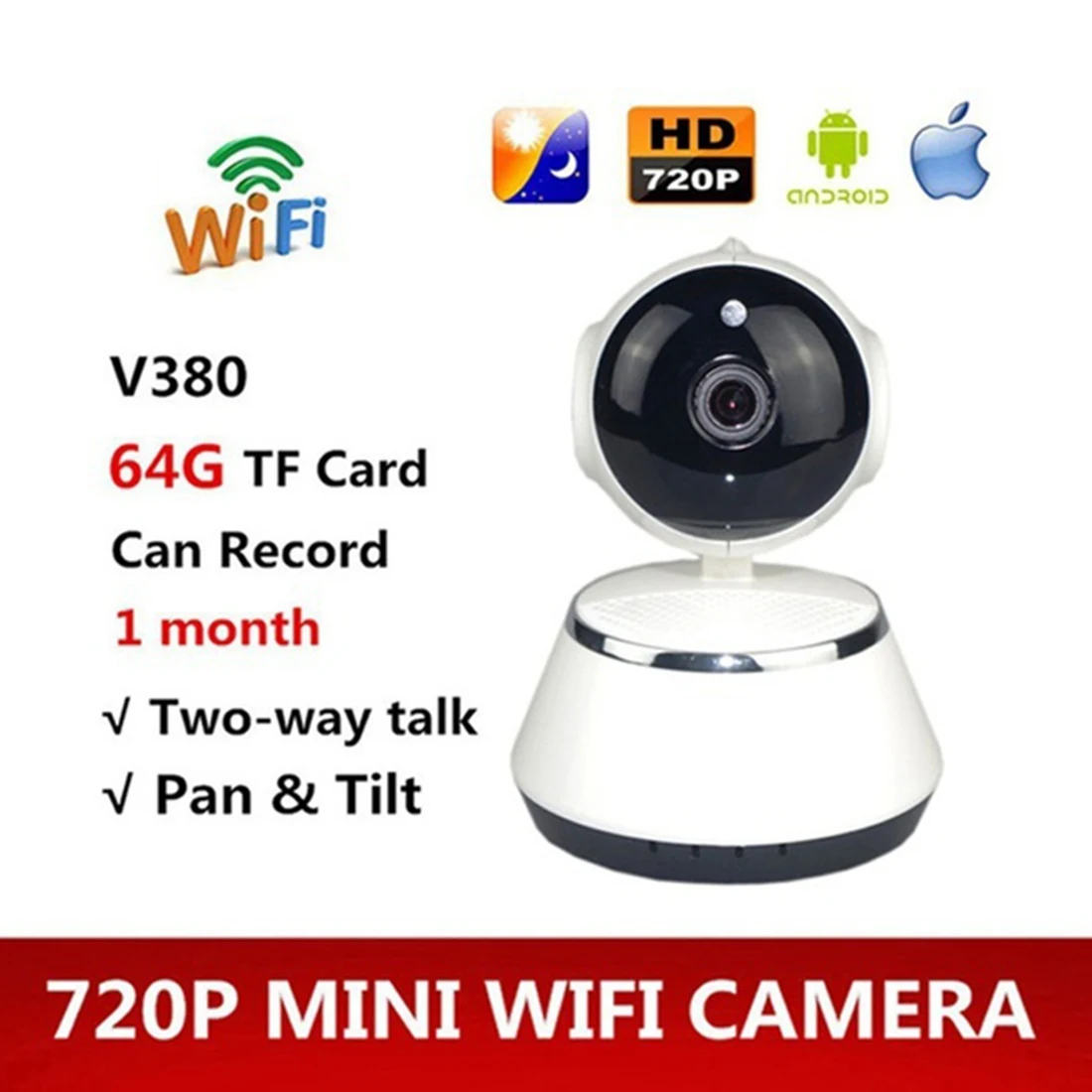 White V380 приложение для телефона HD 720P Мини IP камера Wifi камера беспроводная P2P камера безопасности ночное видение ИК Робот детский монитор Поддержка(SD C - Цвет: White