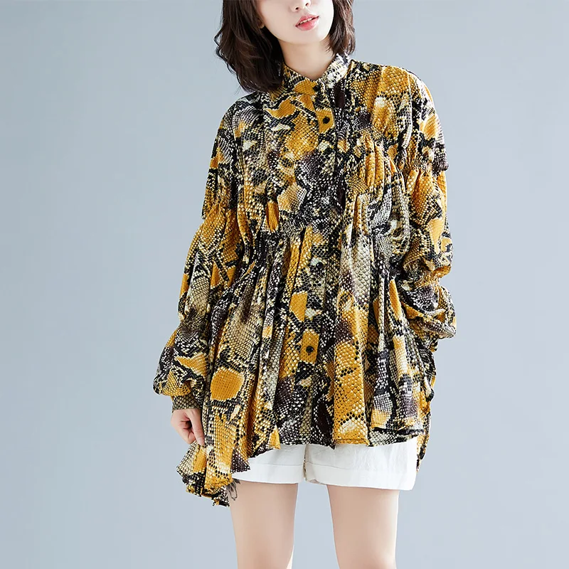 

Literary Sexy Woman's Top Snake Print Blouses Spring Summer Ladies Top Large Size Loose Shirt Leopard Print Lantern Sleeve Shirt