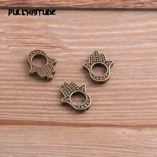 antique bronze PULCHRITUDE 20 шт 13*15 мм Три Цвет Фатима хамса руки разделитель бусинок Подвески для Diy браслеты из бисера ручной работы решений - Цвет: antique bronze