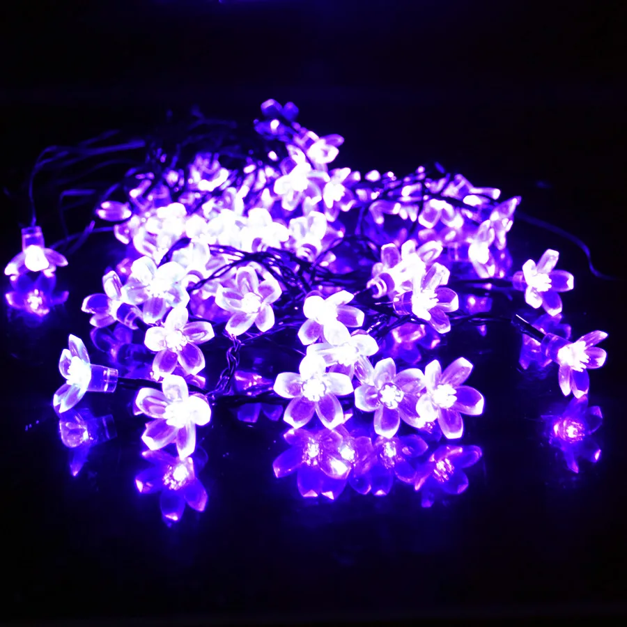 Гирлянда 50LED строки солнечный светильник s из цветков персикового дерева