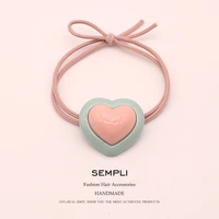 sempli glossy acrylic multicolor love pendant high elastic rope nylon hair bands for women rubber tight scrunch hair accessories