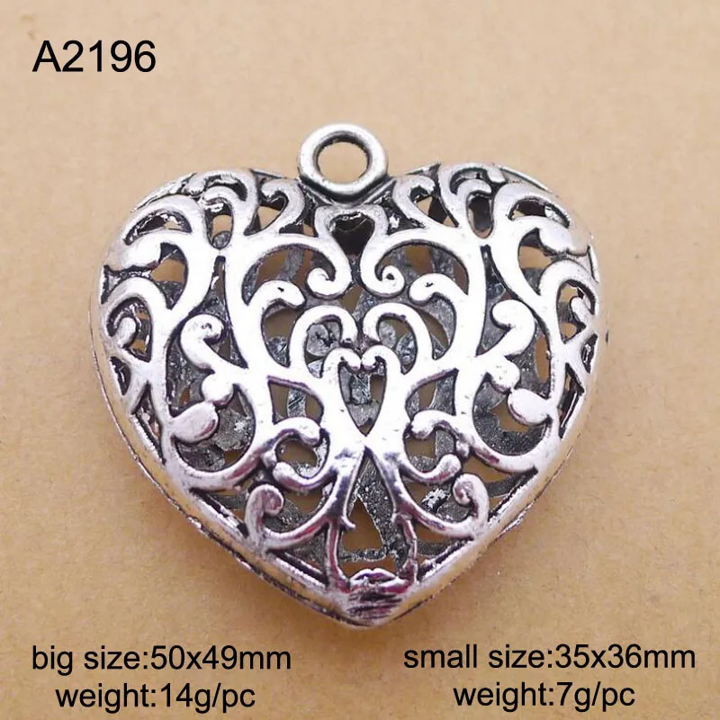 

10pcs Antique Silver Hollow Heart Charm Pendants 36x35mm / 49x50mm Jewelry Findings Wholesales