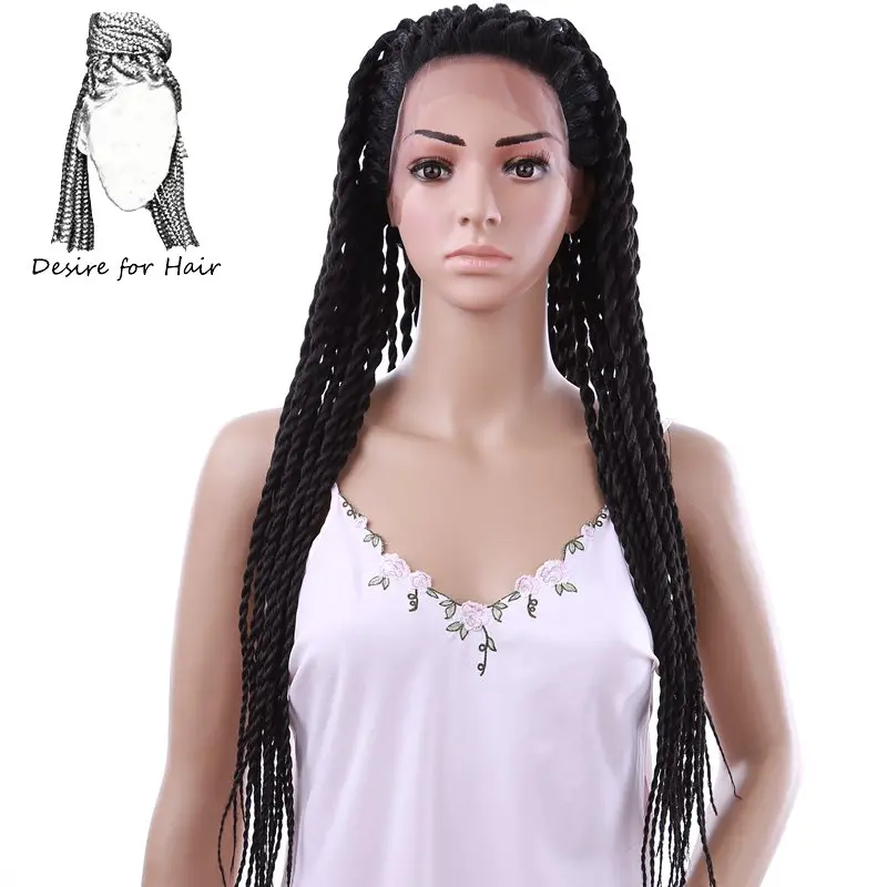 Desire for hair 28 дюймов 71 см длинные Предварительно скрученные 2X твист косички Синтетические Кружева передние парики для черных женщин