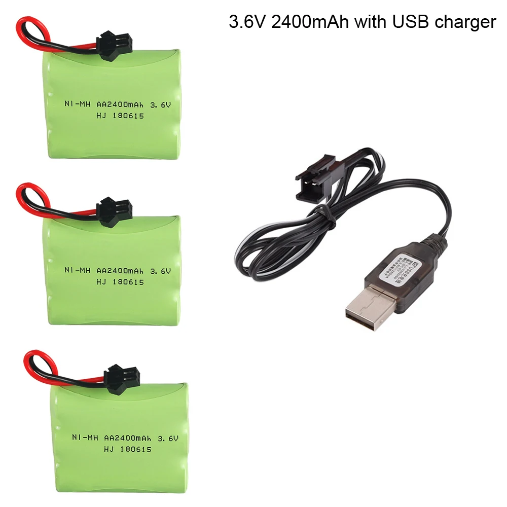 

3.6V 2400mah ni-mh battery with USB charger set 3.6v bateria pack AA size for rc car toys tools model 3.6V high capacity battery