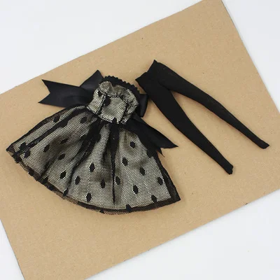 Наряды для куклы Blyth черное платье с боди-чулком платье для 1/6 bjd ледяная кукла dbs pullip jerryberry - Цвет: dress with stocking
