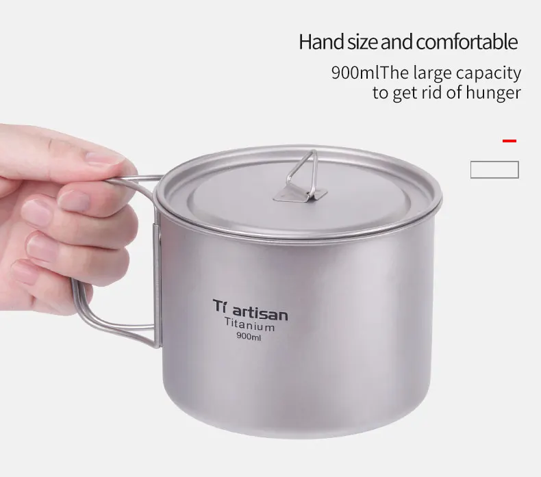 Tiartisan 900 мл чистый титановый горшок для кемпинга, Ультралегкая титановая чаша с крышкой, большая емкость, посуда для пикника