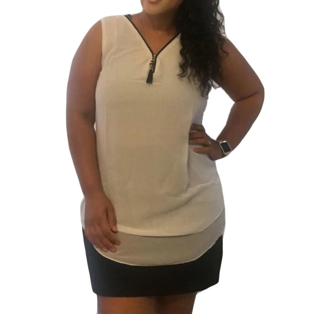 Летние шифоновые майки Женская туника на молнии жилет с V образным вырезом топы