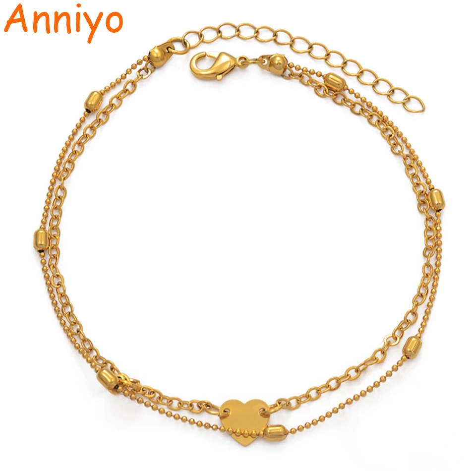 Anniyo/сердце ножной браслет для Для женщин Золотой Цвет стопы Цепочка украшение