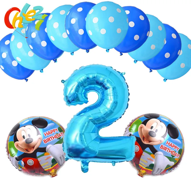 18inch mickey 002 13 шт., вечерние шары на день рождения, с цифрой 1, 2, 3 года, с Микки Маусом, синие, черные, латексные гелиевые шары в горошек, детские игрушки, душ для маленьких мальчиков - Цвет: 18inch mickey 002