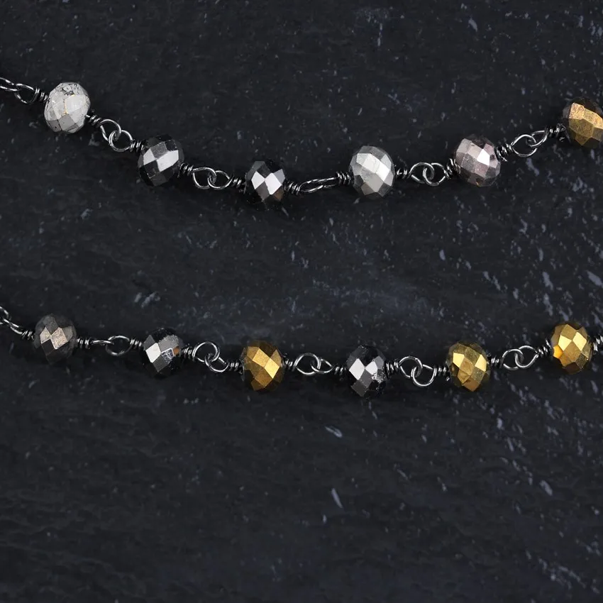 

Titanium Silver/Golden/Brown/Black Glass Rondelle Beads,Gun Black Plated Copper Links Jewelry Necklace,5x8mm