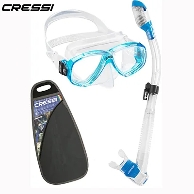 Aquamarine Cressi Perla сухой набор для подводного плавания Дайвинг маска сухая трубка качество силиконовая юбка маска сухой Топ клапан трубка для взрослых - Цвет: Aquamarine