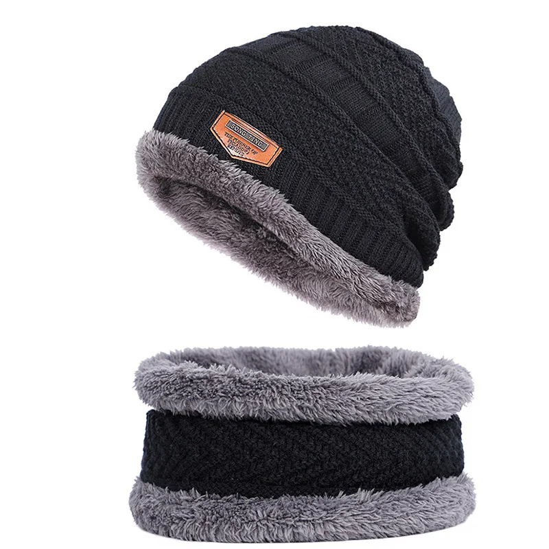 

Unisex Winter Knitted Windproof Warm Cap Scarf Men Women Fashion Black Plus Plush Thick Cotton Elasticity Knit Hat K2