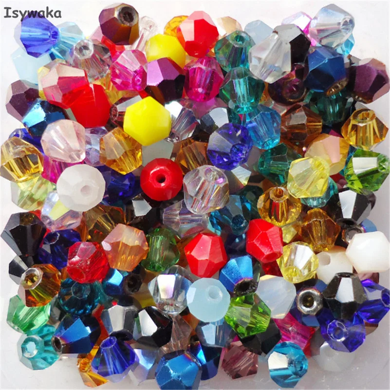 

Isywaka Sale Mixed colors 100pcs 4mm Bicone Austria Crystal Beads charm Glass Beads Loose Spacer Bead for DIY Jewelry Making