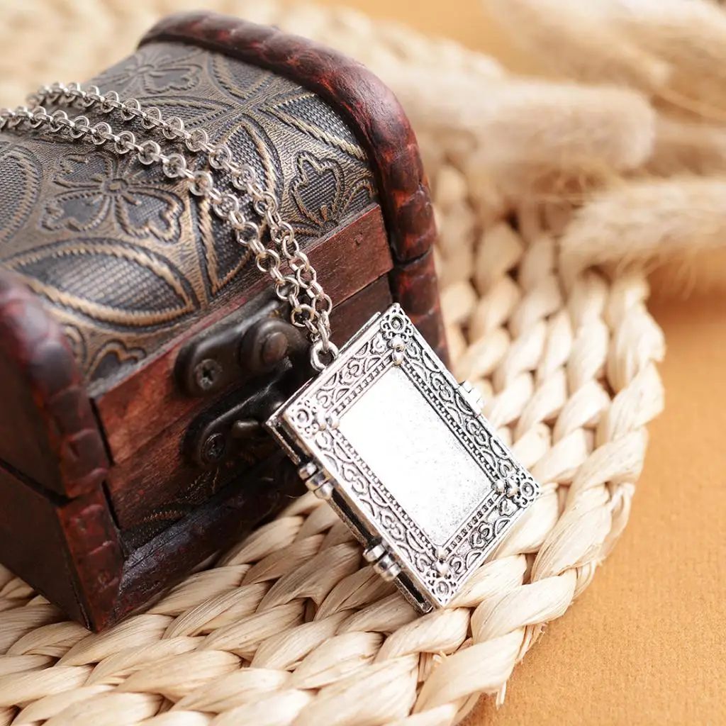 Ретро готический Openable квадратный кулон фоторамка коробка ожерелье ювелирные