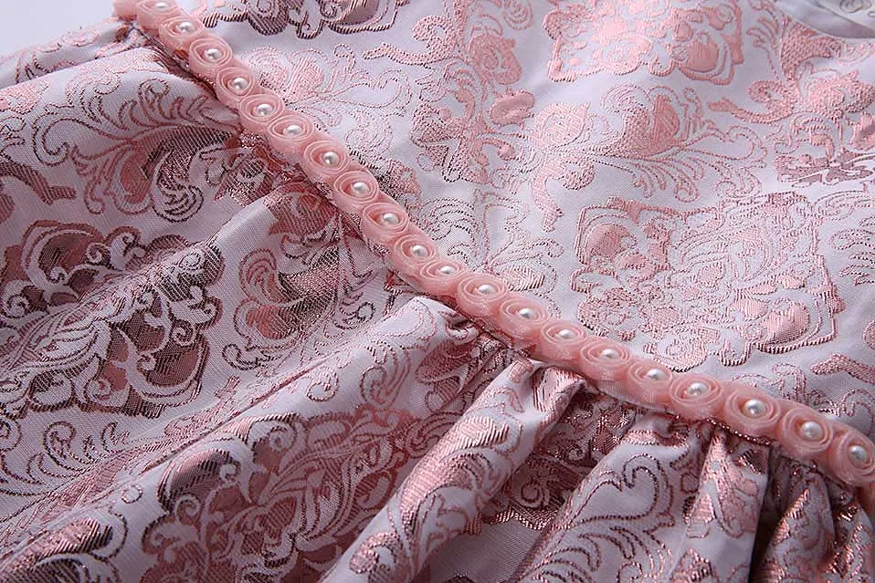 Pettigirl Summer Sleeveless Pink for Girls Dress Pearl Jacquard Floral Wedding Elegant Kids Baby Children Clothing GD81125-335F | Детская