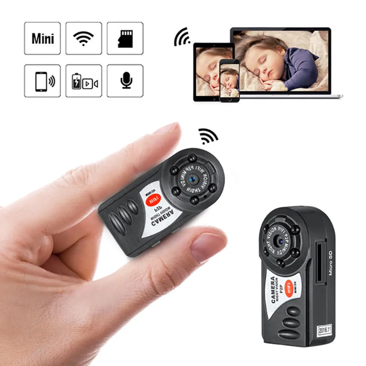 Карта 16GB + мини WIFI P2P беспроводная микро камера Q7 DV Автомобильный