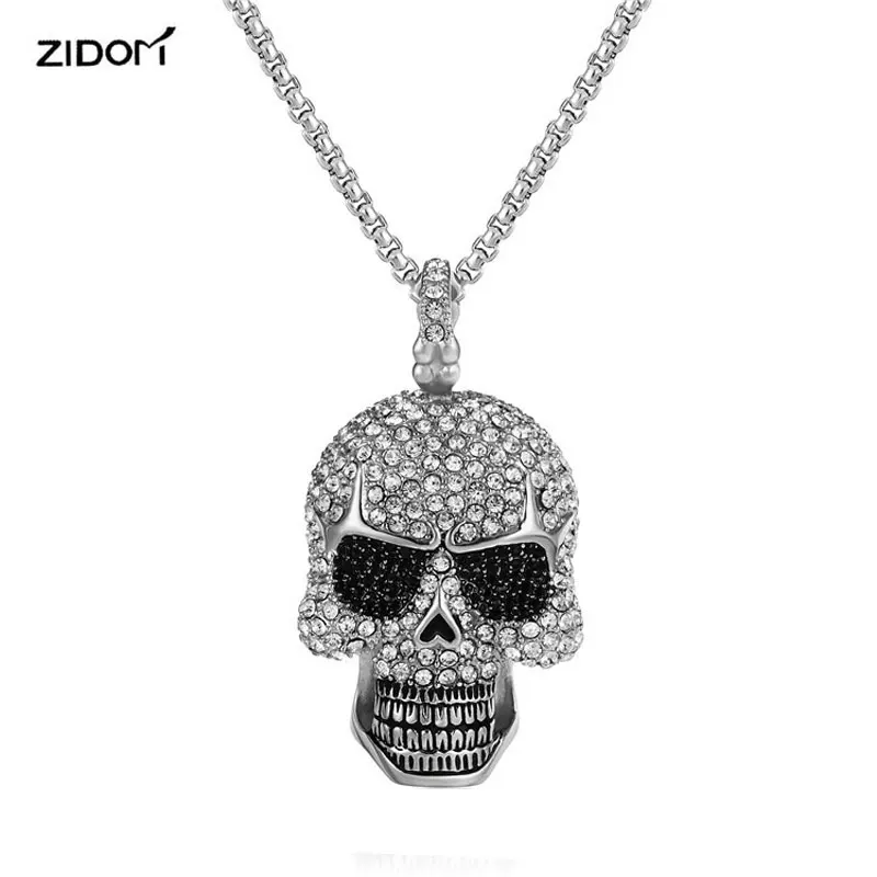 Мужские ожерелья с подвеской в виде черепа стиле хип-хоп из нержавеющей стали 20-24