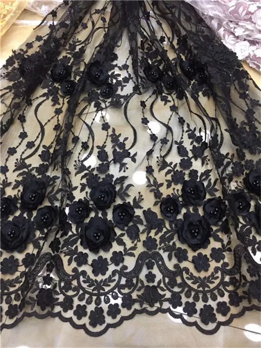 Ручная работа французский 3D цветок кружевная ткань вышитый нигерийский тюль
