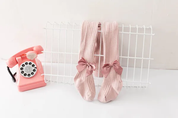 pink Детские колготки с бантами на весну-осень-зиму для детей 0-6 лет, хлопковые колготки для маленьких девочек, детские трикотажные колготки, LKW020 - Цвет: pink