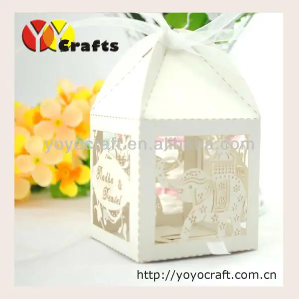 

for sale!!laser cut wedding box elephant shape with free ribbon