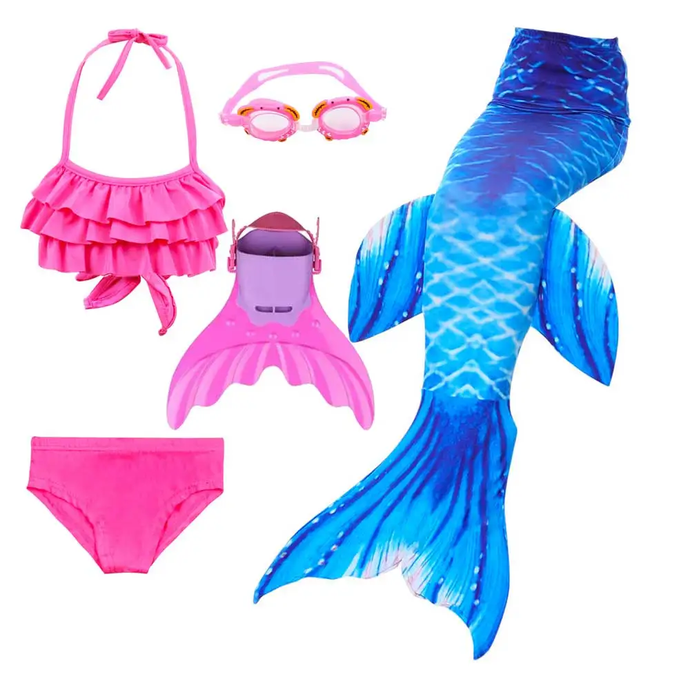 

Girls 5pcs Mermaid Tail For Swimming Swimsuit Cosplay Bikini Swimswear Monofin Flippers Swimming Goggles Mermaid Tails Dress Set