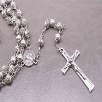 6mm zinc alloy rose rosary cross necklace religious jewelry men and women catholic cross rosary prayer necklace jewelry gift 2pc